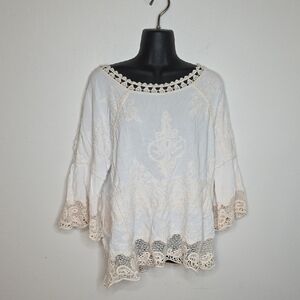 Boho Cream Lace Women's Blouse - Hippie Details Size Small